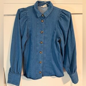 Sezane Denim shirt Button-Up Shirt billow sleeves sz 34